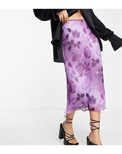 Фиолетовая юбка комбинация миди с заниженной талией и цветочным принтом в стиле 90 х Petite Asos design