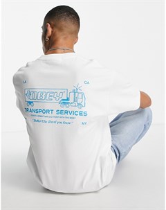 Белая футболка с принтом Transport Services на спине Obey