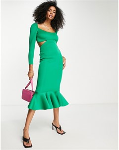 Ярко зеленое платье миди с открытой спинкой Asos design