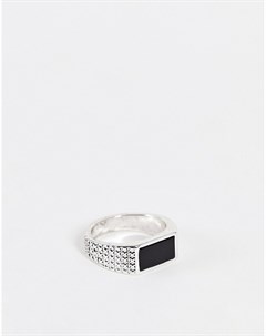 Серебристое узкое кольцо печатка с черным агатом Asos design