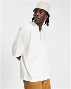 Кремовая футболка поло в стиле oversized с молнией и карманами Asos design