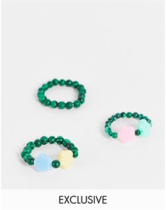 Эластичные кольца в стиле унисекс с цветами и бусинами зеленого цвета Inspired Reclaimed vintage