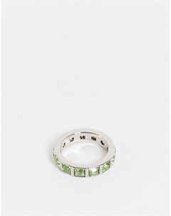 Серебристое узкое кольцо с зеленым хризолитом Asos design