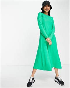 Ярко зеленое свободное платье из мягкого материала с длинными рукавами Asos design