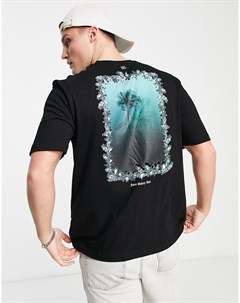 Черная футболка с цветочным принтом в портретном стиле River island