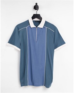 Синяя футболка поло в стиле колор блок с короткой молнией Asos design