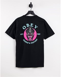 Черная футболка с принтом пантеры на спине Obey