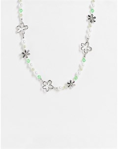 Серебристое ожерелье с бусинами из искусственного жемчуга и подвесками в виде цветов Asos design