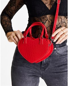 Красная сумка в форме сердца через плечо с эффектом крокодиловой кожи Monki