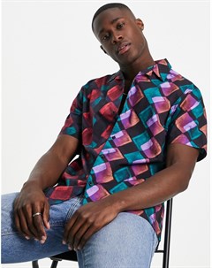 Разноцветная рубашка с комбинированным геометрическим принтом Topman