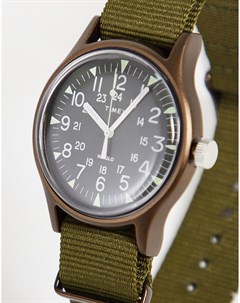 Часы с кожаным ремешком оливкового цвета Timex