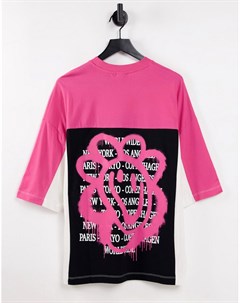 Розовая oversized футболка в стиле колор блок с принтом на спине Asos design
