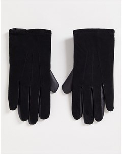 Черные перчатки из искусственной кожи и натуральной замши Asos design