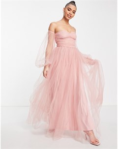Розовое платье из тюля с открытыми плечами Bridesmaid Logan Lace & beads