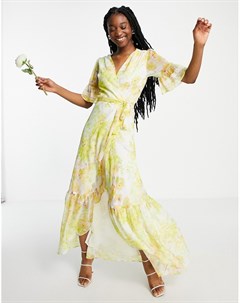 Чайное платье макси с запахом и цветочным принтом лютиков Hope & ivy