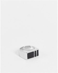 Серебристое кольцо печатка с черными камнями Asos design