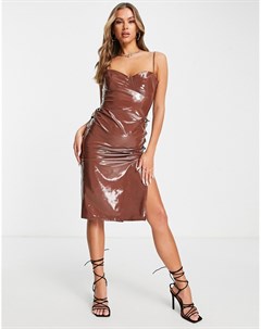 Облегающее виниловое платье шоколадного цвета со шнуровкой The Label First distraction