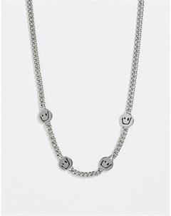 Серебристое ожерелье со смайликами Sima Weekday