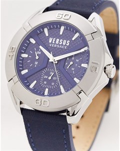 Синие часы с ремешком из фактурной натуральной кожи Versus versace