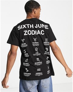 Черная oversized футболка с зодиакальным принтом на спине Sixth june