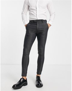 Cупероблегающие строгие брюки темно серого цвета из ткани с добавлением шерсти с узором в елочку Asos design