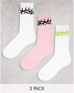 Набор из 3 пар белых носков из органического хлопка с принтом татуировок Eleven Weekday