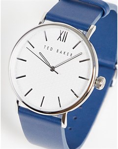 Часы с кожаным ремешком синего цвета и белым циферблатом Ted baker london