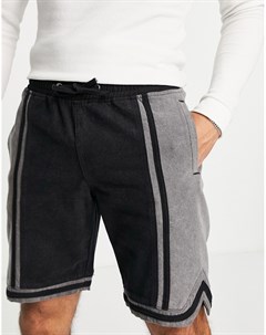Джинсовые шорты в стиле баскетбольных выбеленного черного цвета Topman