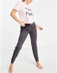 Розовый пижамный комплект с джоггерами надписью Paris New look