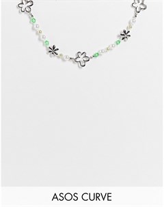Серебристое ожерелье с бусинами из искусственного жемчуга и подвесками в виде цветов ASOS DESIGN Cur Asos curve