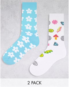 Набор из 2 пар спортивных носков с рисунками и смайликами Asos design