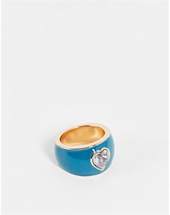 Золотистое кольцо с покрытием голубой эмалью и вставкой из страза в виде сердца Asos design