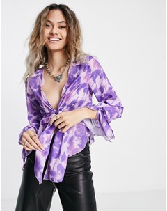 Блузка с фиолетовым цветочным принтом и завязками спереди Asos design