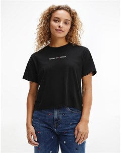 Черная футболка с линейным логотипом Tommy jeans