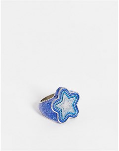 Серебристое кольцо со звездой с синей эмалью Asos design