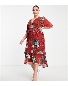 Чайное платье миди с расклешенными рукавами и комбинированным цветочным принтом Hope & ivy plus