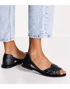 Кожаные плетеные сандалии черного цвета для широкой стопы Wide Fit Francis Asos design