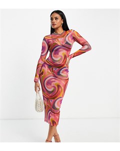 Сетчатое платье миди с длинными рукавами и разноцветным волнистым принтом Asyou