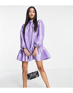 Платье мини цвета олова в стиле беби долл с пышными рукавами Collective the label