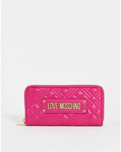 Ярко розовый стеганый кошелек с застежкой молнией по периметру Love moschino