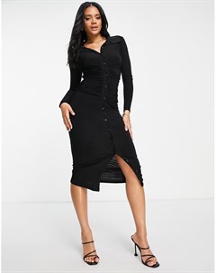 Черное облегающее платье рубашка мидакси с рюшами Missguided
