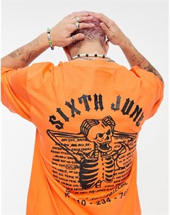 Oversized футболка оранжевого цвета с черепом на спине Sixth june