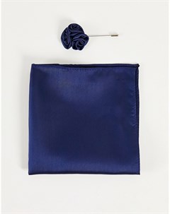 Свадебная булавка с цветком на лацкан и платок для пиджака синего цвета Gianni feraud
