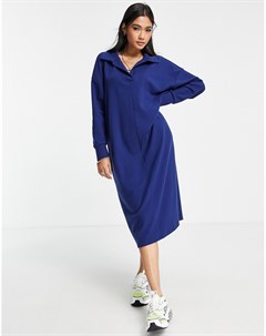 Мягкое платье джемпер миди темно синего цвета с воротником поло и длинными рукавами Asos design