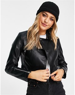 Черная байкерская укороченная куртка из искусственной кожи Miss selfridge
