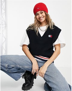 Жилет свитшот черного цвета с логотипом флагом Tommy jeans