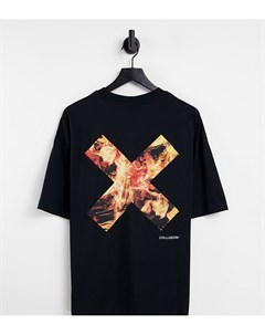 Черная футболка в стиле унисекс с принтом пламени Collusion