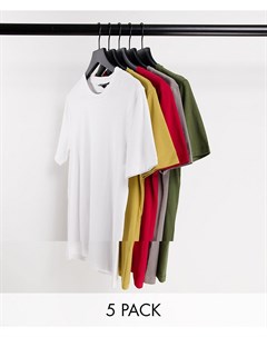 Комплект из 5 облегающих футболок из органического хлопка разных цветов с круглым вырезом Asos design