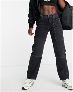 Черные свободные джинсы бойфренда в стиле пэтчворк с заниженной талией Asos design