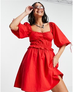 Красное льняное платье мини Bershka